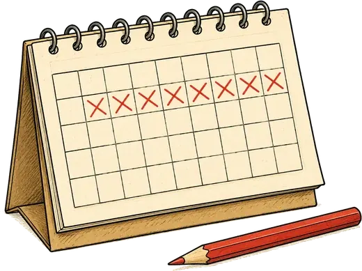 Calendar with crossed-out days
